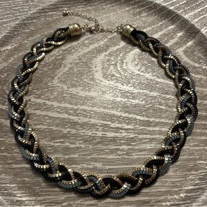 Elegant Braided Chain Necklace - Black, Gold, Silver and grayish blue